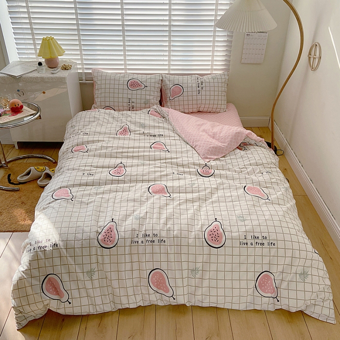 91家纺网 家纺一手货源 找家纺 雅居纺家纺 2022新款13070全棉四件套 我爱木瓜