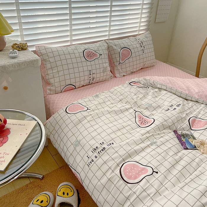 91家纺网 家纺一手货源 找家纺 雅居纺家纺 2022新款13070全棉四件套 我爱木瓜