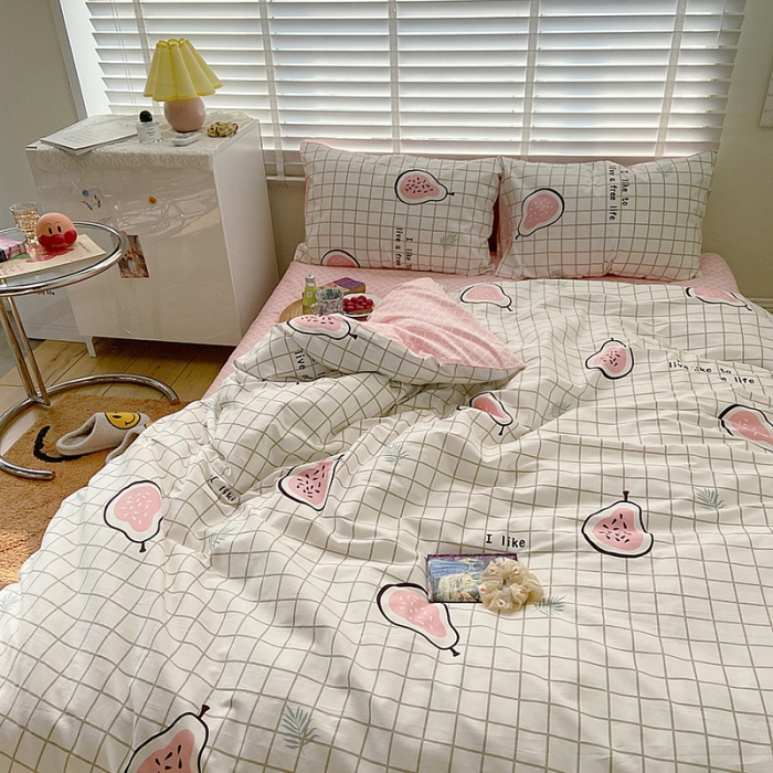 91家纺网 家纺一手货源 找家纺 雅居纺家纺 2022新款13070全棉四件套 我爱木瓜