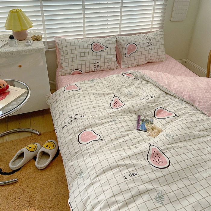 91家纺网 家纺一手货源 找家纺 雅居纺家纺 2022新款13070全棉四件套 我爱木瓜