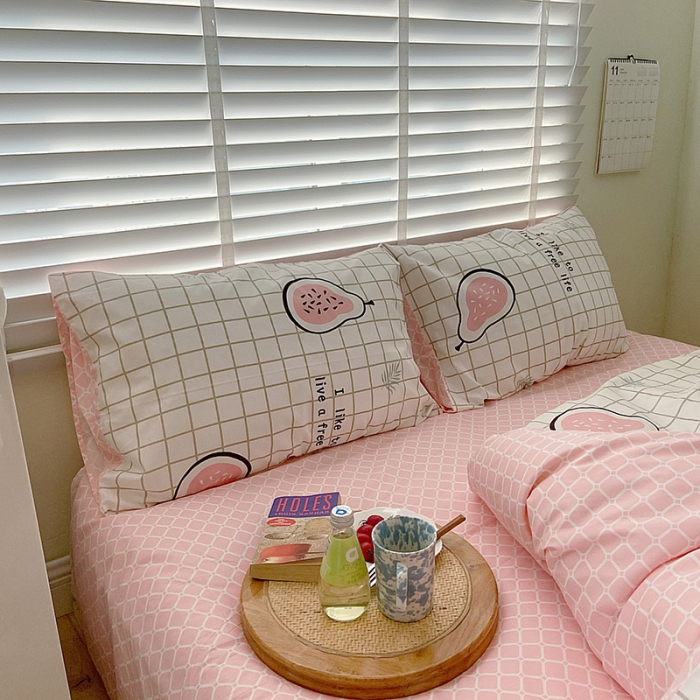 91家纺网 家纺一手货源 找家纺 雅居纺家纺 2022新款13070全棉四件套 我爱木瓜