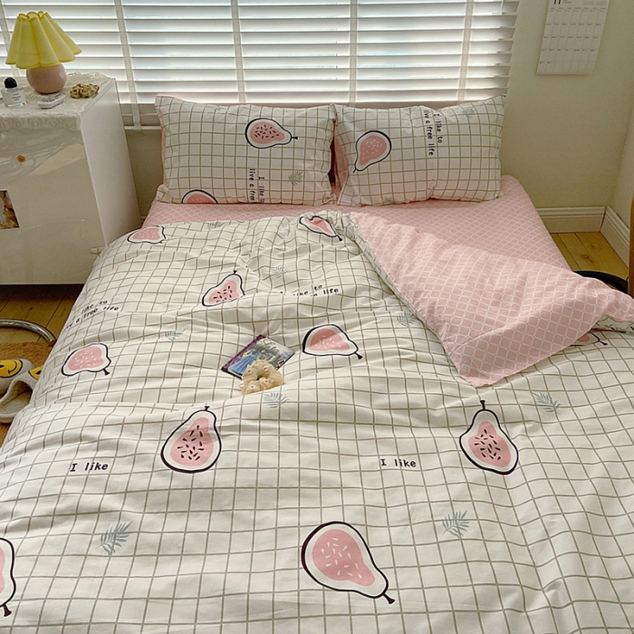 91家纺网 家纺一手货源 找家纺 雅居纺家纺 2022新款13070全棉四件套 我爱木瓜