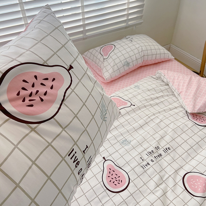 91家纺网 家纺一手货源 找家纺 雅居纺家纺 2022新款13070全棉四件套 我爱木瓜