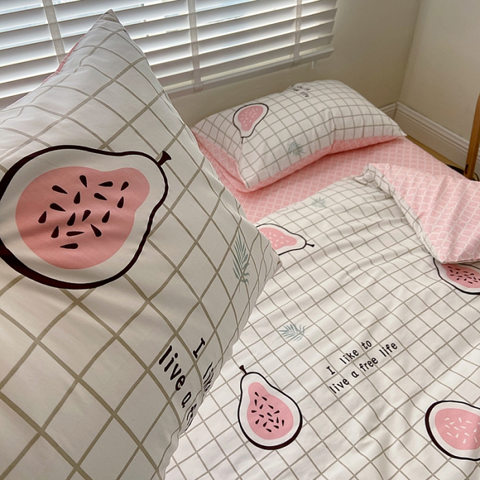 91家纺网 家纺一手货源 找家纺 雅居纺家纺 2022新款13070全棉四件套 我爱木瓜