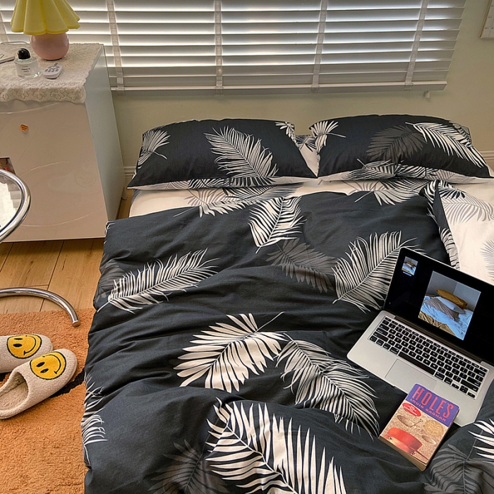 91家纺网 家纺一手货源 找家纺 雅居纺家纺 2022新款13070全棉四件套 羽墨