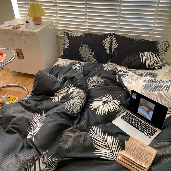 91家纺网 家纺一手货源 找家纺 雅居纺家纺 2022新款13070全棉四件套 羽墨