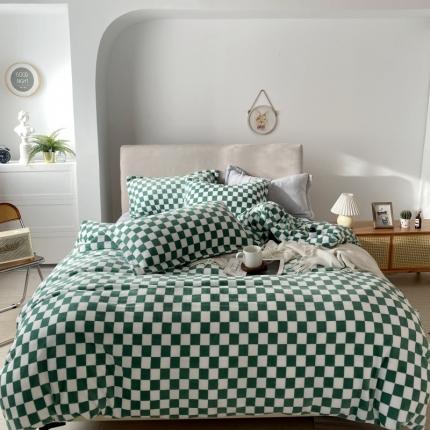 91家纺网 家纺一手货源 找家纺 棉生活2021新款220g牛奶绒ins风绝绝子 牛油果绿白格