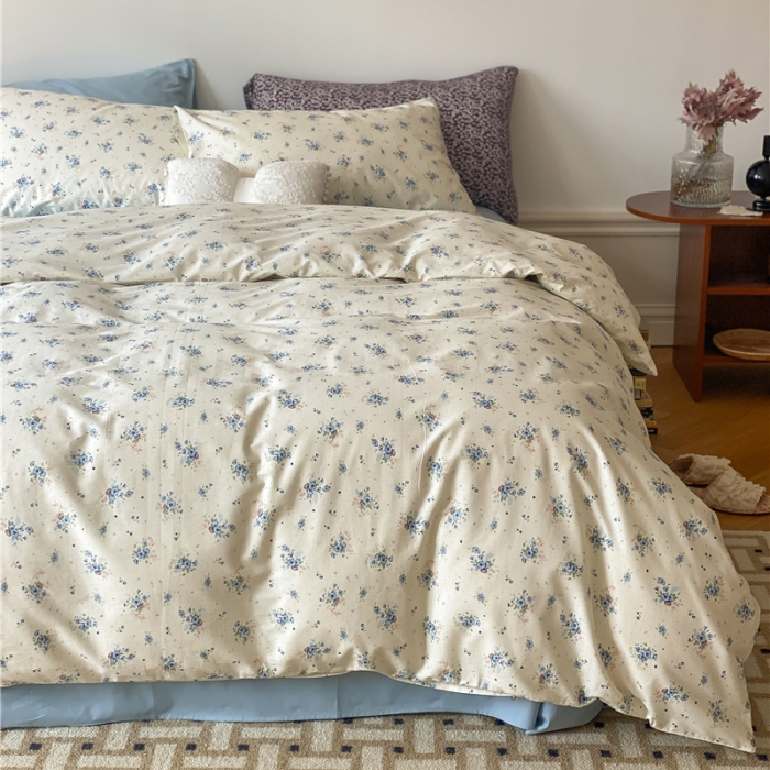 91家纺网 家纺一手货源 找家纺 棉眠 新款A版全棉13070B版13374复古花园四件套 艾莎-蓝