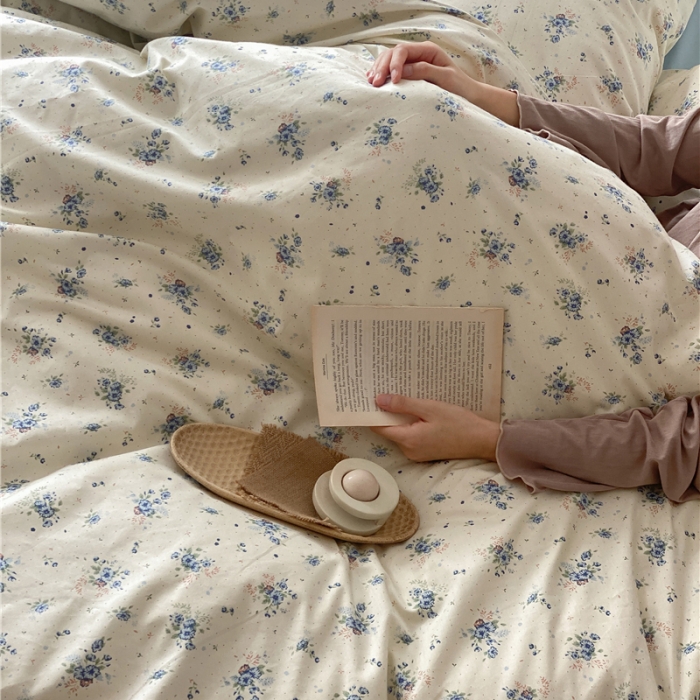 91家纺网 家纺一手货源 找家纺 棉眠 新款A版全棉13070B版13374复古花园四件套 艾莎-蓝