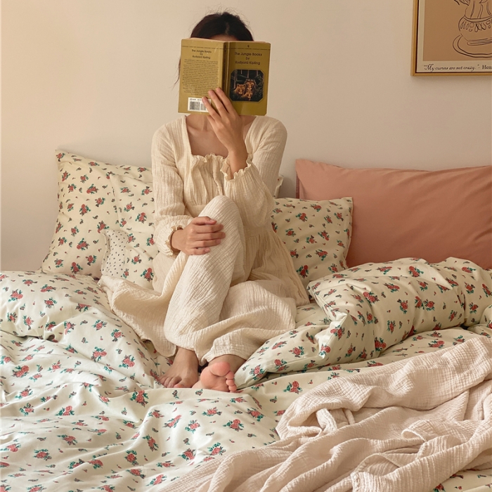 91家纺网 家纺一手货源 找家纺 棉眠 新款A版全棉13070B版13374复古花园四件套 安妮假日