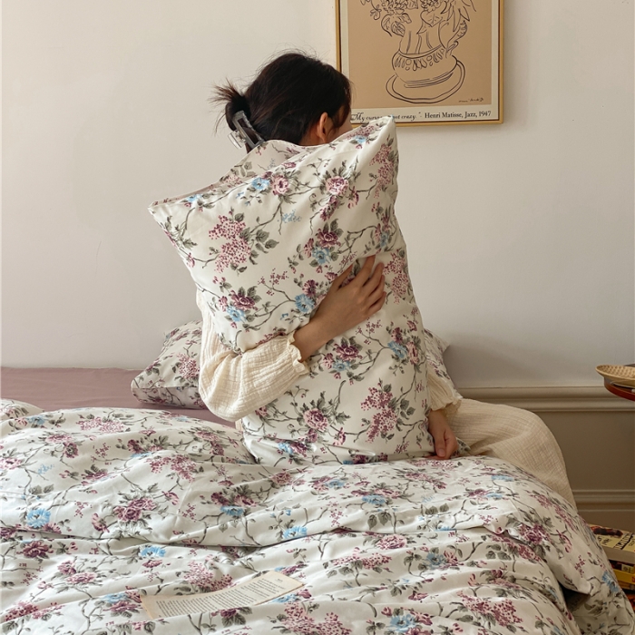 91家纺网 家纺一手货源 找家纺 棉眠 新款A版全棉13070B版13374复古花园四件套 琉璃