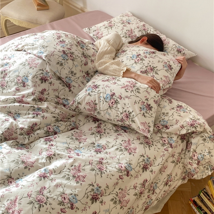 91家纺网 家纺一手货源 找家纺 棉眠 新款A版全棉13070B版13374复古花园四件套 琉璃