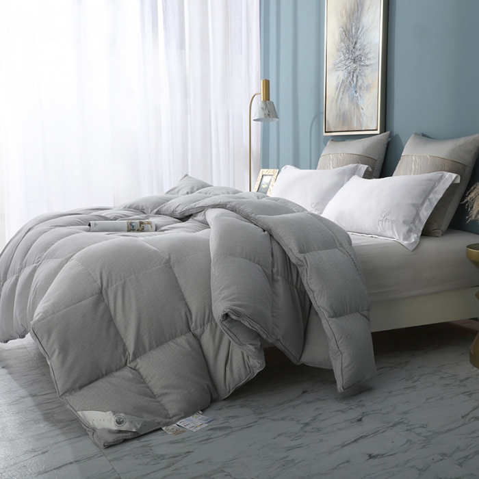 91家纺网 家纺一手货源 找家纺 锦瑞羽绒 2024新款千鸟格80支羊绒棉鹅绒被冬被被子被芯 蓝灰千鸟格