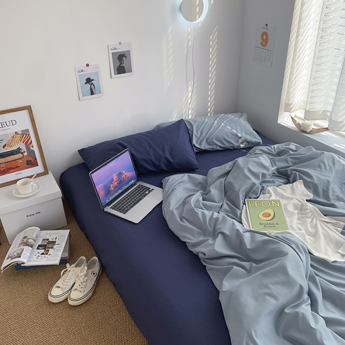 91家纺网 家纺一手货源 找家纺 （总）曼谷新款ins美棉磨毛纯色混搭拼色四件套