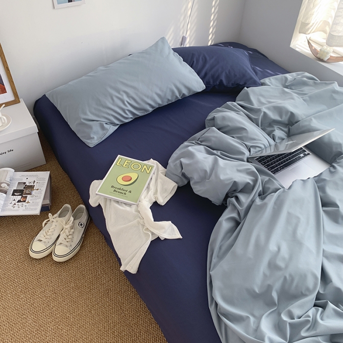 91家纺网 家纺一手货源 找家纺 （总）曼谷新款ins美棉磨毛纯色混搭拼色四件套