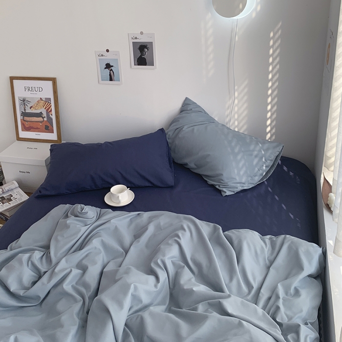 91家纺网 家纺一手货源 找家纺 （总）曼谷新款ins美棉磨毛纯色混搭拼色四件套