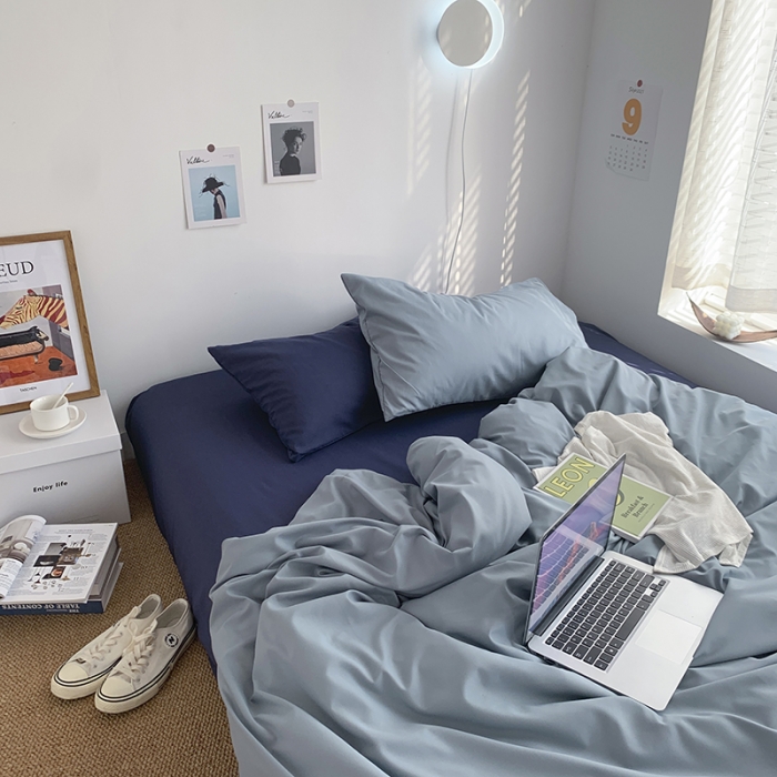 91家纺网 家纺一手货源 找家纺 （总）曼谷新款ins美棉磨毛纯色混搭拼色四件套