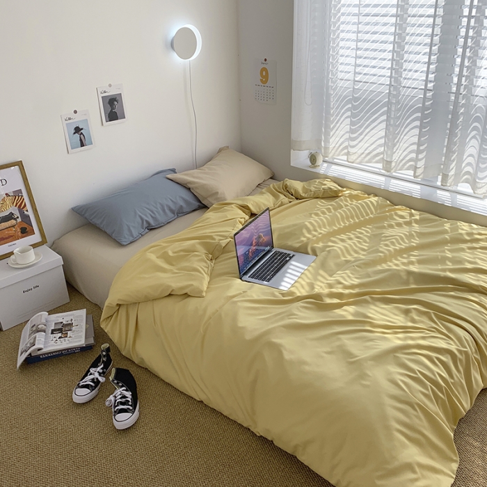 91家纺网 家纺一手货源 找家纺 曼谷新款ins美棉磨毛纯色混搭拼色四件套 布丁奶茶+海盐