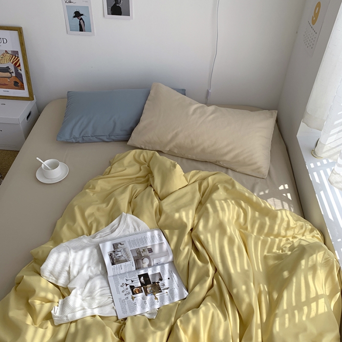 91家纺网 家纺一手货源 找家纺 曼谷新款ins美棉磨毛纯色混搭拼色四件套 布丁奶茶+海盐