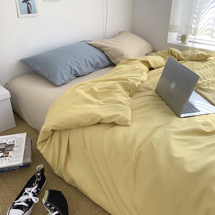 91家纺网 家纺一手货源 找家纺 曼谷新款ins美棉磨毛纯色混搭拼色四件套 布丁奶茶+海盐