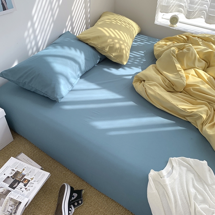 91家纺网 家纺一手货源 找家纺 曼谷新款ins美棉磨毛纯色混搭拼色四件套 布丁月影兰