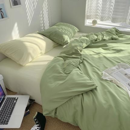 曼谷新款ins美棉磨毛纯色混搭拼色四件套 豆绿芝士