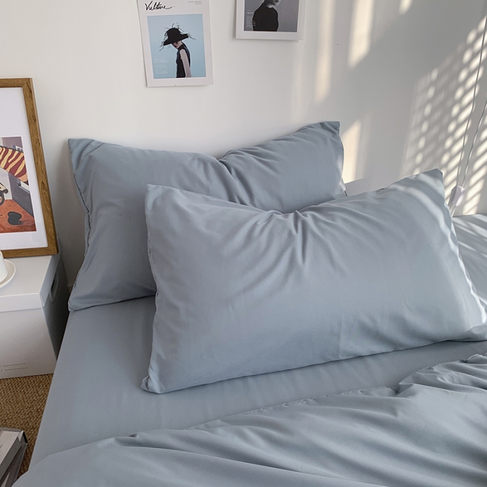 91家纺网 家纺一手货源 找家纺 曼谷新款ins美棉磨毛纯色混搭拼色四件套 海盐