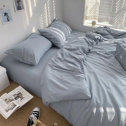 曼谷新款ins美棉磨毛纯色混搭拼色四件套 海盐