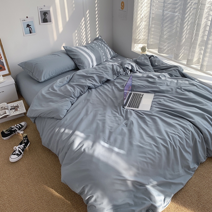 91家纺网 家纺一手货源 找家纺 曼谷新款ins美棉磨毛纯色混搭拼色四件套 海盐