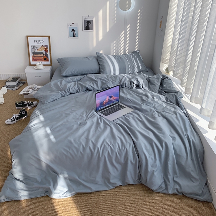 91家纺网 家纺一手货源 找家纺 曼谷新款ins美棉磨毛纯色混搭拼色四件套 海盐