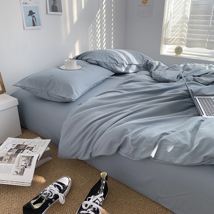 91家纺网 家纺一手货源 找家纺 曼谷新款ins美棉磨毛纯色混搭拼色四件套 海盐