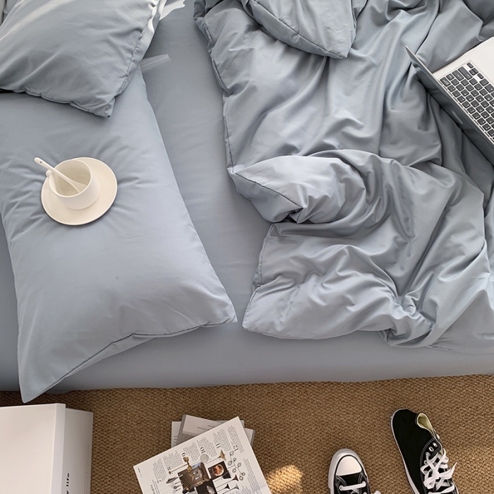 91家纺网 家纺一手货源 找家纺 曼谷新款ins美棉磨毛纯色混搭拼色四件套 海盐