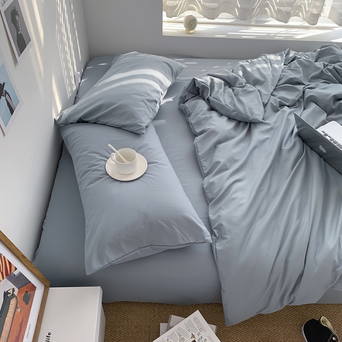 91家纺网 家纺一手货源 找家纺 曼谷新款ins美棉磨毛纯色混搭拼色四件套 海盐