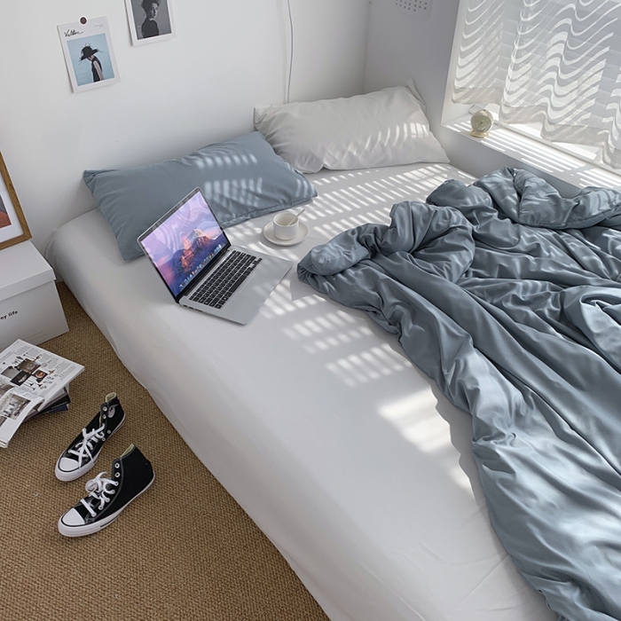 91家纺网 家纺一手货源 找家纺 曼谷新款ins美棉磨毛纯色混搭拼色四件套 海盐椰奶