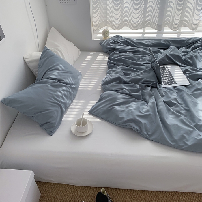 91家纺网 家纺一手货源 找家纺 曼谷新款ins美棉磨毛纯色混搭拼色四件套 海盐椰奶