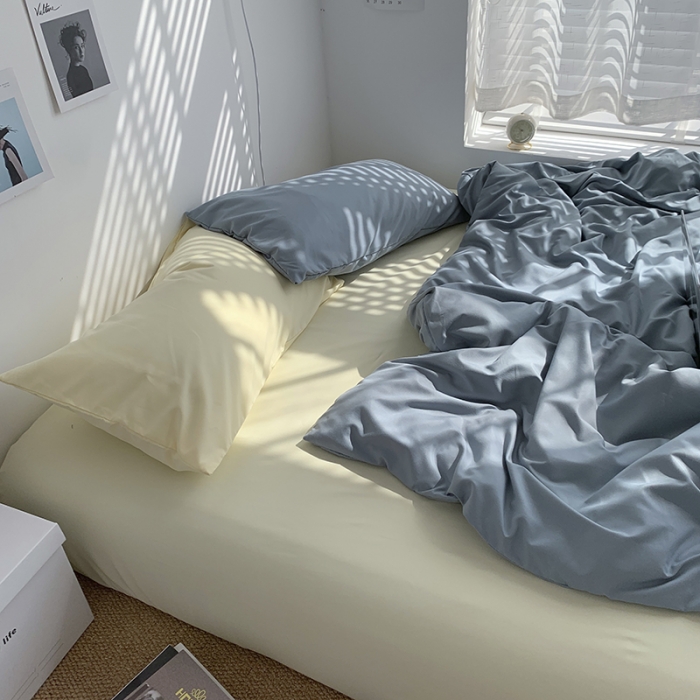 91家纺网 家纺一手货源 找家纺 曼谷新款ins美棉磨毛纯色混搭拼色四件套 海盐芝士