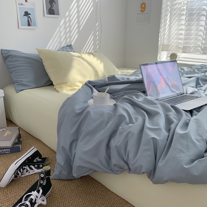 91家纺网 家纺一手货源 找家纺 曼谷新款ins美棉磨毛纯色混搭拼色四件套 海盐芝士