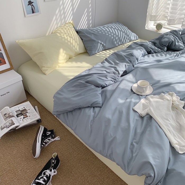 91家纺网 家纺一手货源 找家纺 曼谷新款ins美棉磨毛纯色混搭拼色四件套 海盐芝士