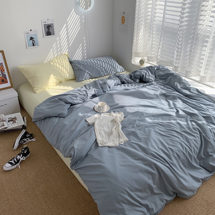 91家纺网 家纺一手货源 找家纺 曼谷新款ins美棉磨毛纯色混搭拼色四件套 海盐芝士