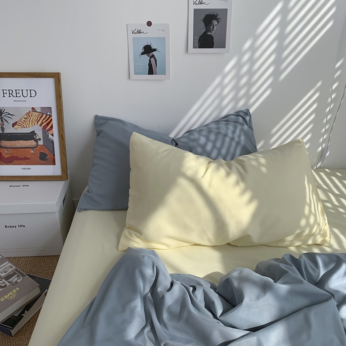 91家纺网 家纺一手货源 找家纺 曼谷新款ins美棉磨毛纯色混搭拼色四件套 海盐芝士