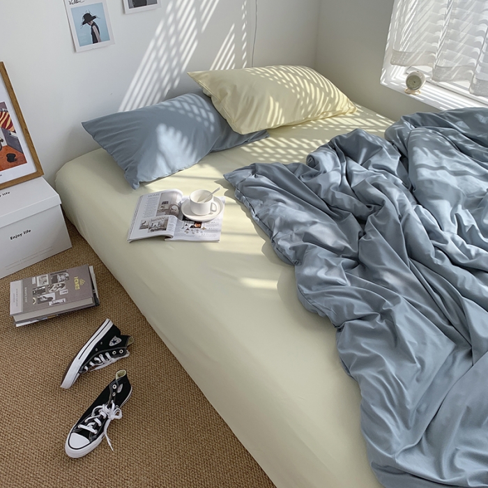 91家纺网 家纺一手货源 找家纺 曼谷新款ins美棉磨毛纯色混搭拼色四件套 海盐芝士