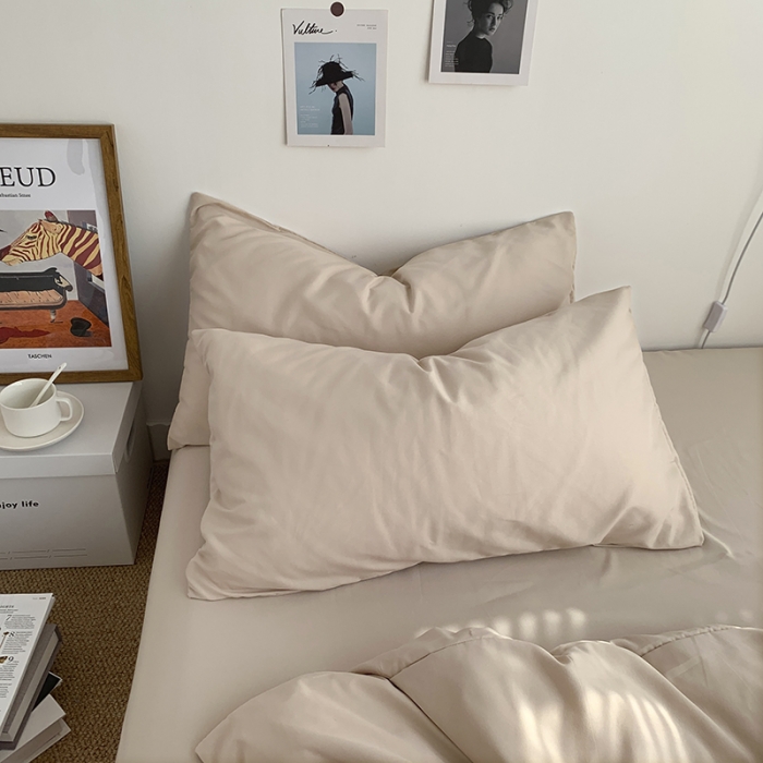 91家纺网 家纺一手货源 找家纺 曼谷新款ins美棉磨毛纯色混搭拼色四件套 奶茶