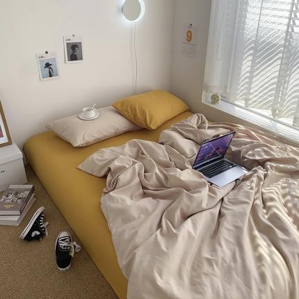 曼谷新款ins美棉磨毛纯色混搭拼色四件套 奶茶杏黄