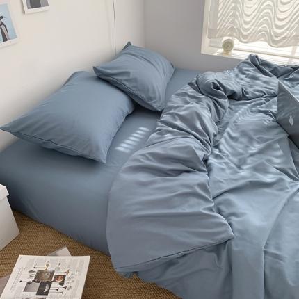 91家纺网 家纺一手货源 找家纺 曼谷新款ins美棉磨毛纯色混搭拼色四件套 浅石蓝