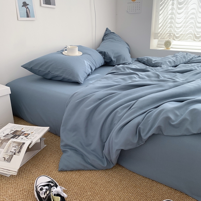 91家纺网 家纺一手货源 找家纺 曼谷新款ins美棉磨毛纯色混搭拼色四件套 浅石蓝