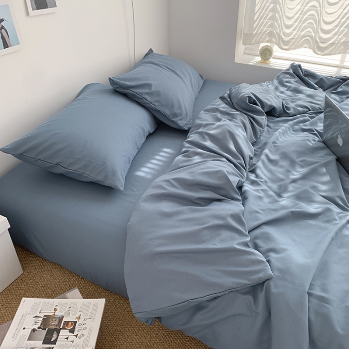 91家纺网 家纺一手货源 找家纺 曼谷新款ins美棉磨毛纯色混搭拼色四件套 浅石蓝