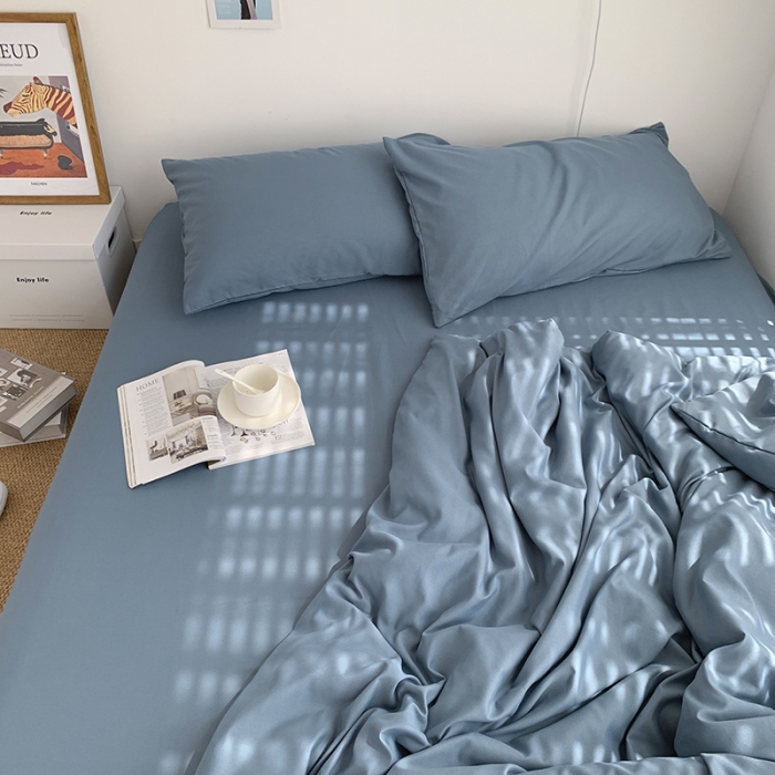 91家纺网 家纺一手货源 找家纺 曼谷新款ins美棉磨毛纯色混搭拼色四件套 浅石蓝