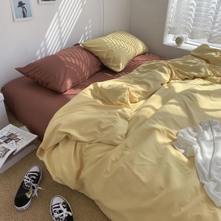 91家纺网 家纺一手货源 找家纺 曼谷新款ins美棉磨毛纯色混搭拼色四件套 布丁焦糖