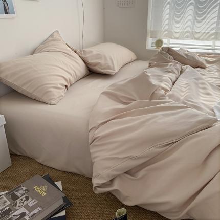 91家纺网 家纺一手货源 找家纺 曼谷新款ins美棉磨毛纯色混搭拼色四件套 奶茶