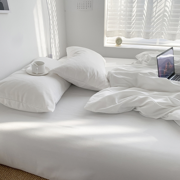 91家纺网 家纺一手货源 找家纺 曼谷新款ins美棉磨毛纯色混搭拼色四件套 椰奶